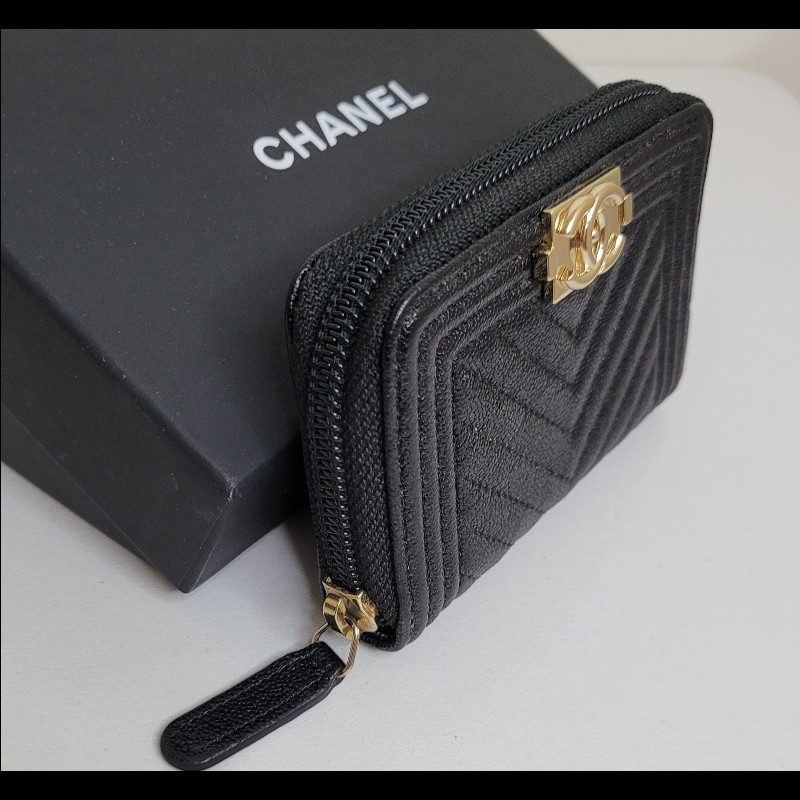 ⭐chanel 3層黑金卡夾 魚子醬皮革-3