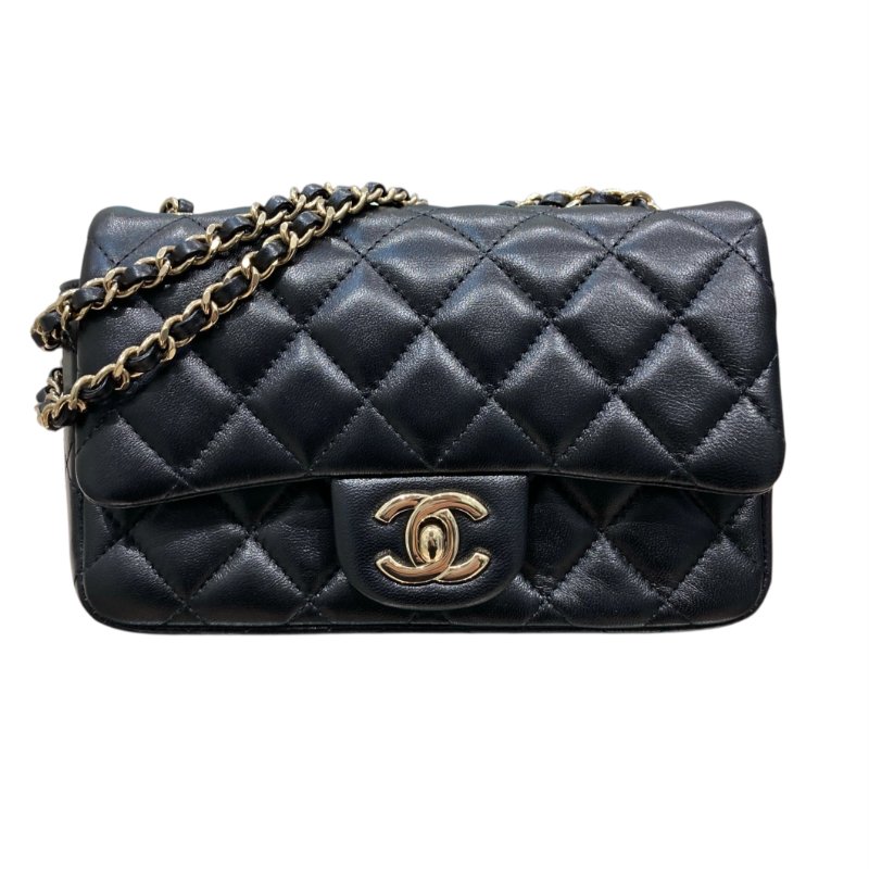 CHANEL 香奈兒 CF MINI 經典翻蓋側背包 小羊皮 黑色 金釦-0