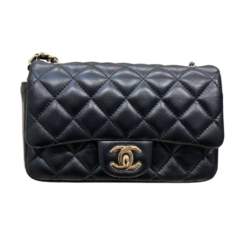 CHANEL 香奈兒 CF MINI 經典翻蓋側背包 小羊皮 黑色 金釦-1