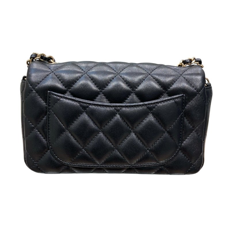 CHANEL 香奈兒 CF MINI 經典翻蓋側背包 小羊皮 黑色 金釦-2