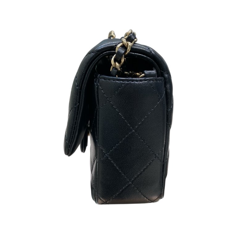 CHANEL 香奈兒 CF MINI 經典翻蓋側背包 小羊皮 黑色 金釦-3