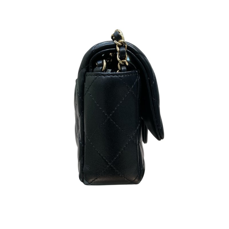 CHANEL 香奈兒 CF MINI 經典翻蓋側背包 小羊皮 黑色 金釦-4