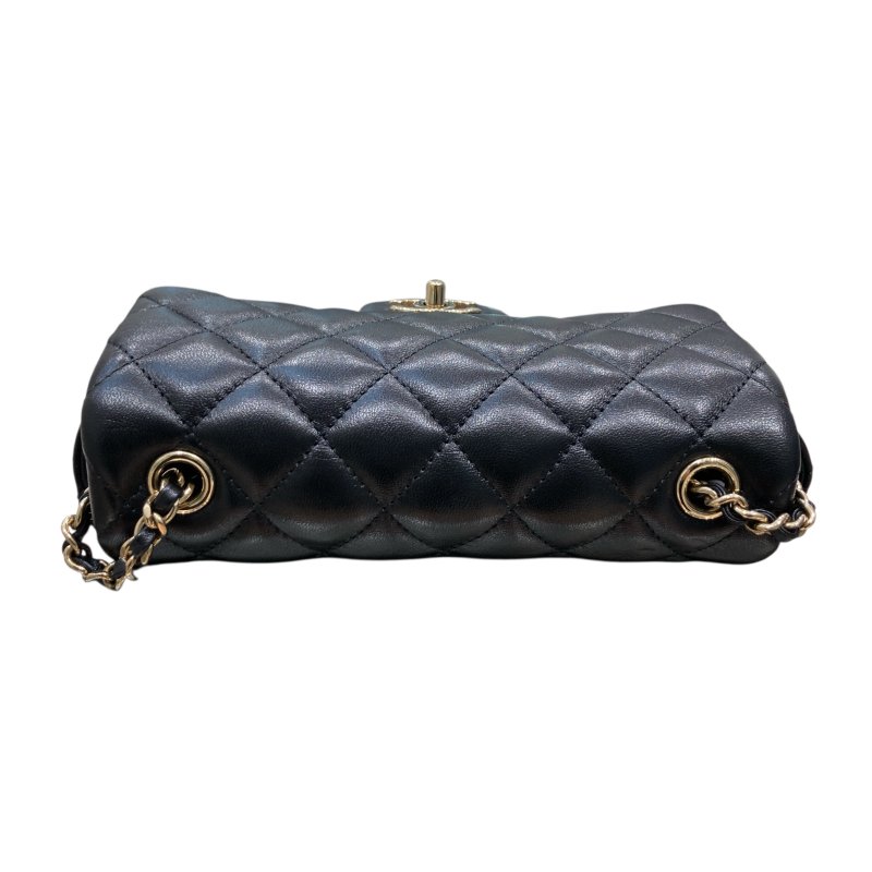 CHANEL 香奈兒 CF MINI 經典翻蓋側背包 小羊皮 黑色 金釦-6