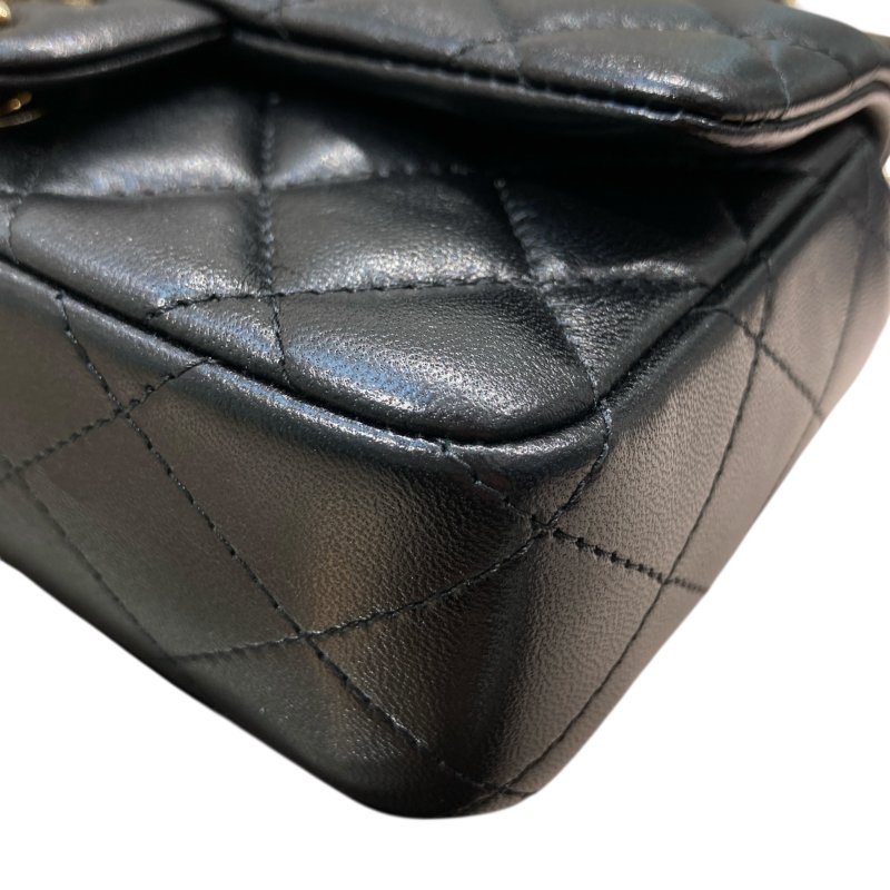 CHANEL 香奈兒 CF MINI 經典翻蓋側背包 小羊皮 黑色 金釦-8