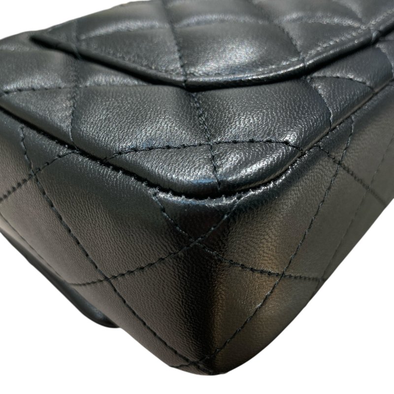 CHANEL 香奈兒 CF MINI 經典翻蓋側背包 小羊皮 黑色 金釦-9