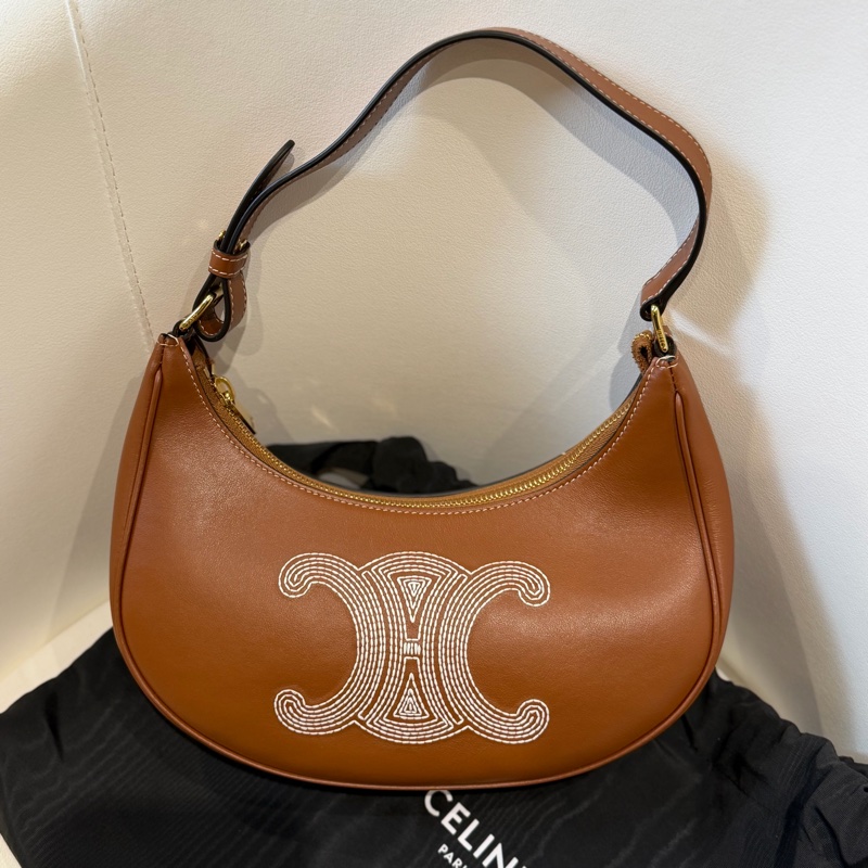 CELINE 棕色Logo手提包 🩷 刺繡凱旋門-0