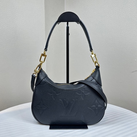 路易威登/Louis Vuitton Bagatelle 金扣黑色老花牛皮 配長短肩帶24x7.5x18cm