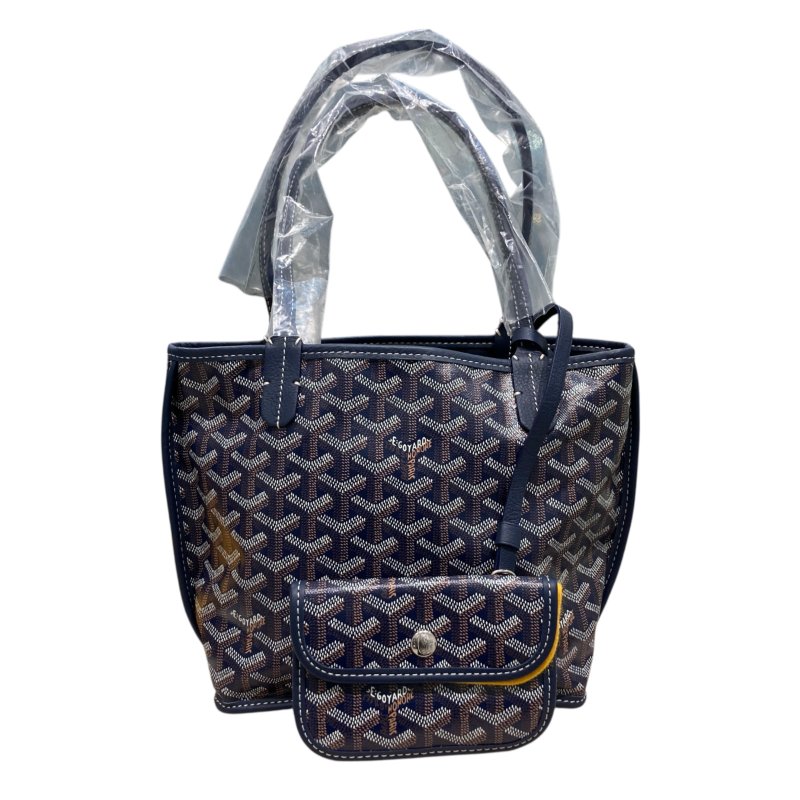 GOYARD 高雅德 SAINT LOUIS MINI 迷你托特包 GOYARDINE帆布 深藍色 銀釦-0