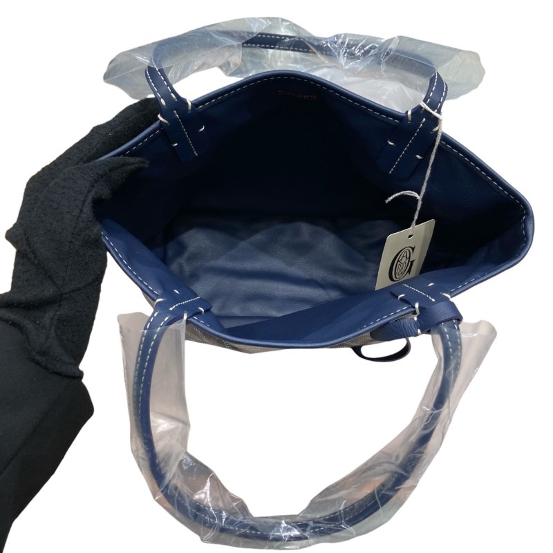 GOYARD 高雅德 SAINT LOUIS MINI 迷你托特包 GOYARDINE帆布 深藍色 銀釦-11