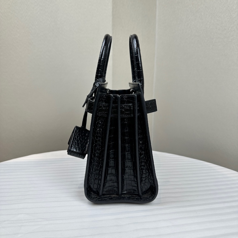 聖羅蘭/Saint laurent Sac De Jour 銀扣黑色鱷魚壓紋牛皮風琴包22x11x18xm-3