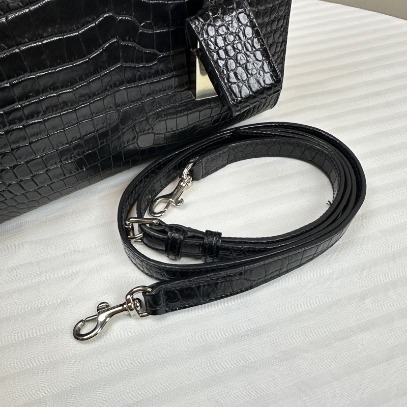 聖羅蘭/Saint laurent Sac De Jour 銀扣黑色鱷魚壓紋牛皮風琴包22x11x18xm-7
