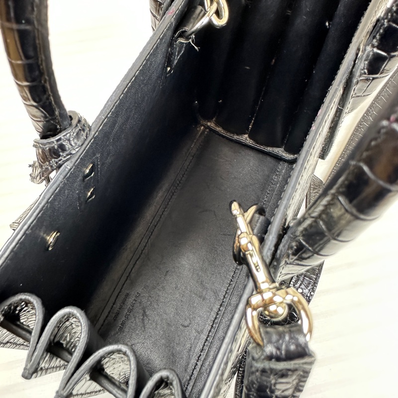 聖羅蘭/Saint laurent Sac De Jour 銀扣黑色鱷魚壓紋牛皮風琴包22x11x18xm-8