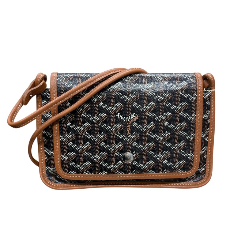 GOYARD 高雅德 GOYARDINE PLUMET 口袋錢包斜背包 牛皮 棕色 銀釦-0