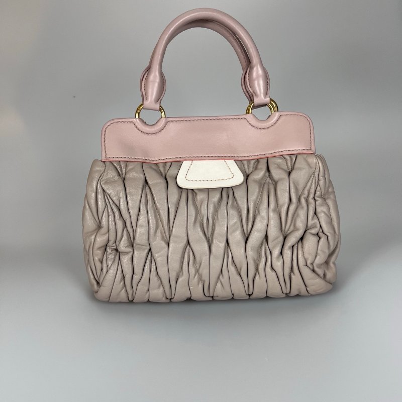 MIUMIU 灰拚粉金扣褶皺手提斜背包-1