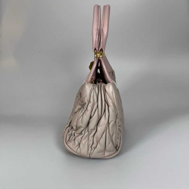 MIUMIU 灰拚粉金扣褶皺手提斜背包-3