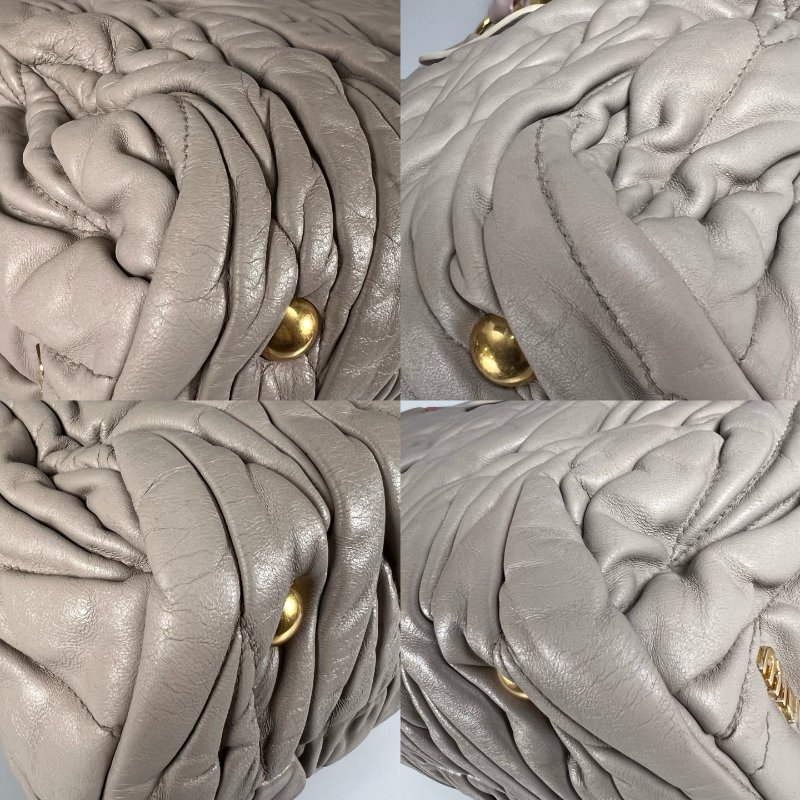 MIUMIU 灰拚粉金扣褶皺手提斜背包-9
