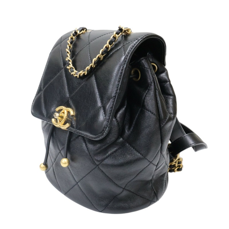 黑色 菱格紋 牛皮 Duma 後背包【CHANEL 香奈兒】 AS4866-1