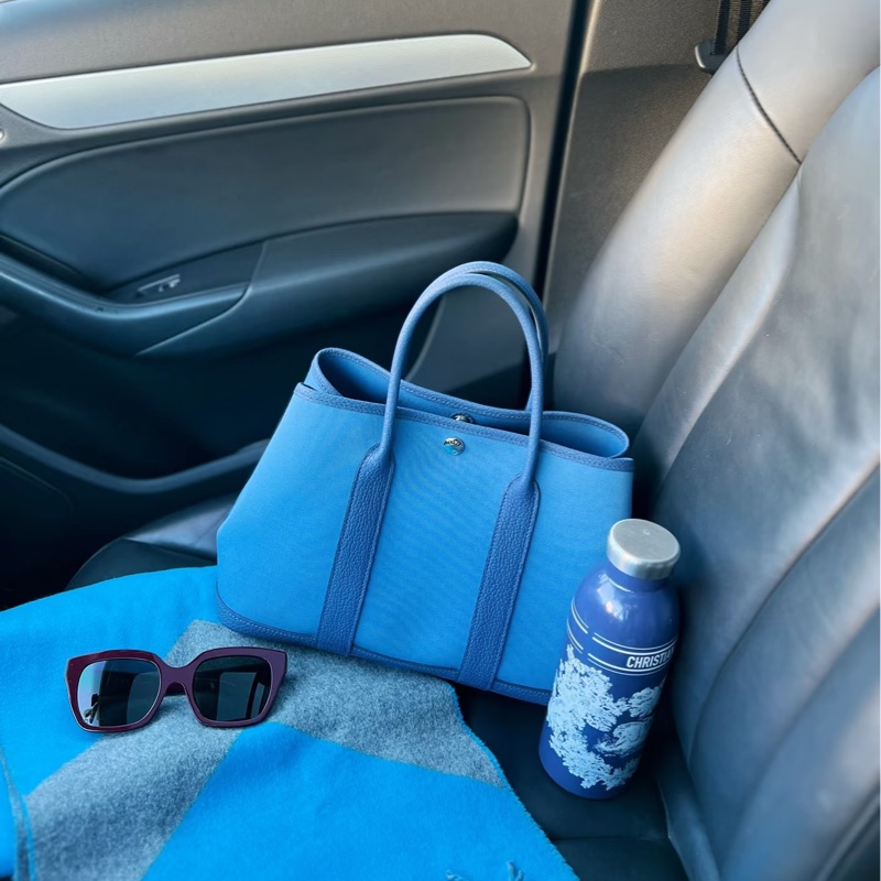 HERMES 7W伊茲密爾藍帆布銀釦Garden party 30cm-2