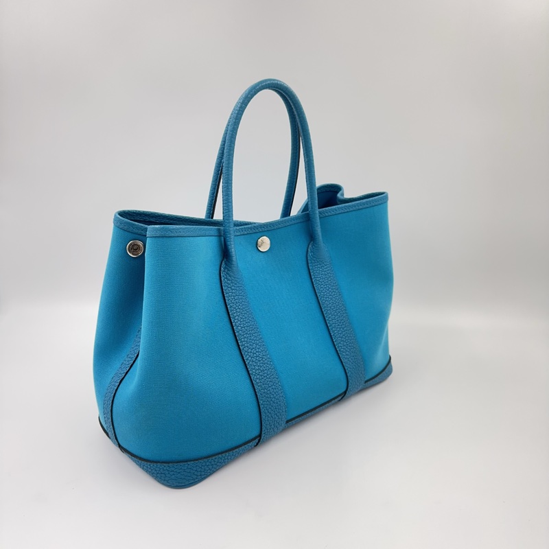 HERMES 7W伊茲密爾藍帆布銀釦Garden party 30cm-4