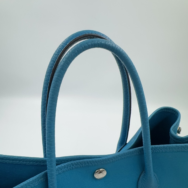 HERMES 7W伊茲密爾藍帆布銀釦Garden party 30cm-8