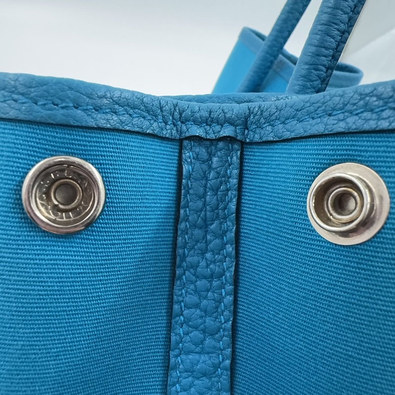 HERMES 7W伊茲密爾藍帆布銀釦Garden party 30cm-16