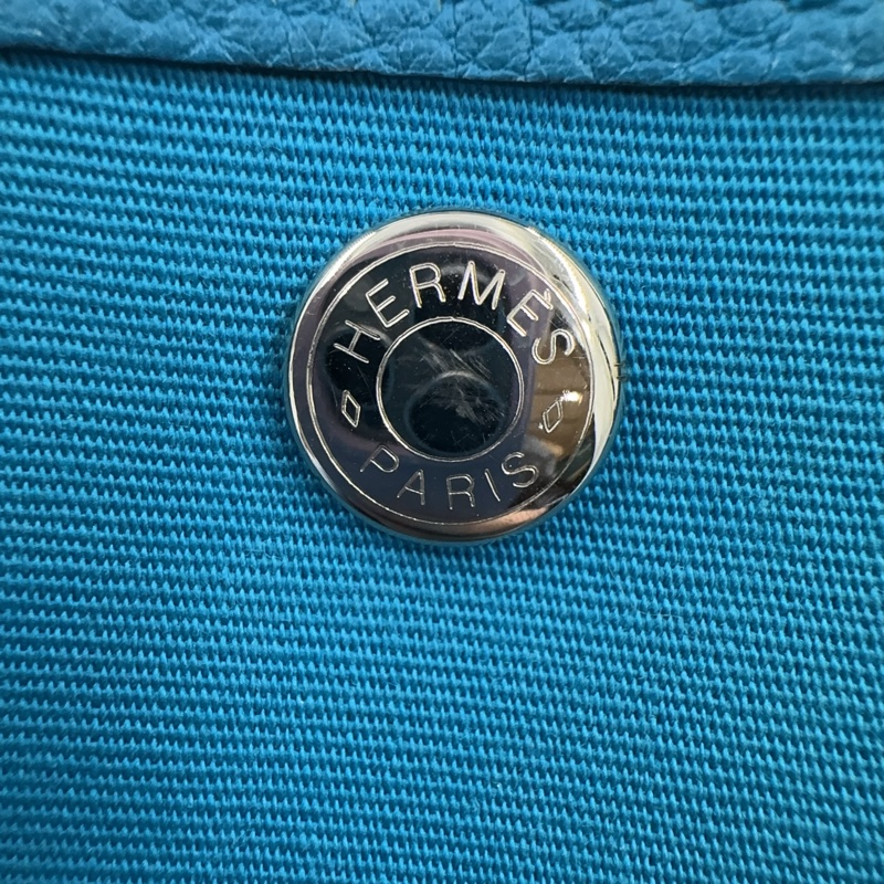 HERMES 7W伊茲密爾藍帆布銀釦Garden party 30cm-17