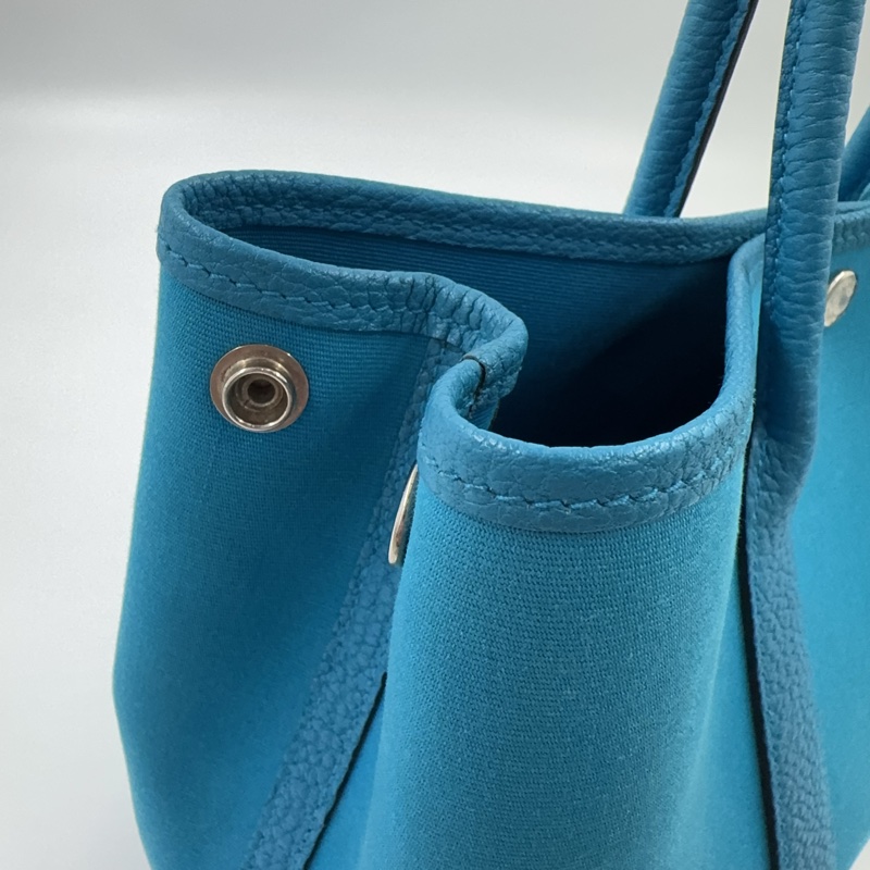 HERMES 7W伊茲密爾藍帆布銀釦Garden party 30cm-19