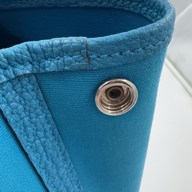 HERMES 7W伊茲密爾藍帆布銀釦Garden party 30cm-21