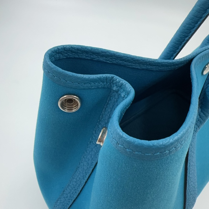HERMES 7W伊茲密爾藍帆布銀釦Garden party 30cm-22