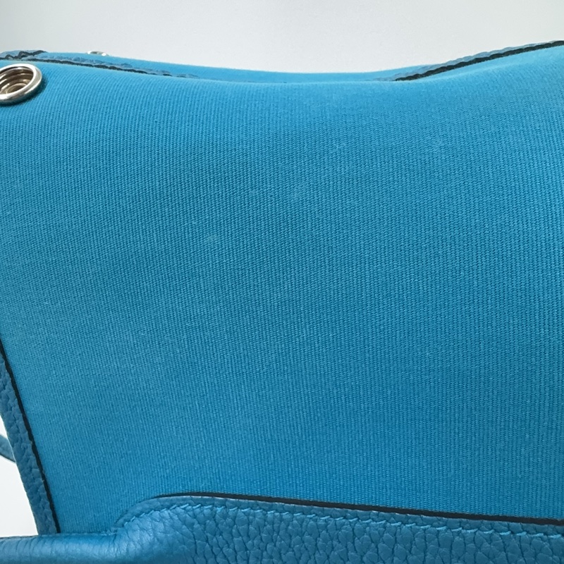 HERMES 7W伊茲密爾藍帆布銀釦Garden party 30cm-25