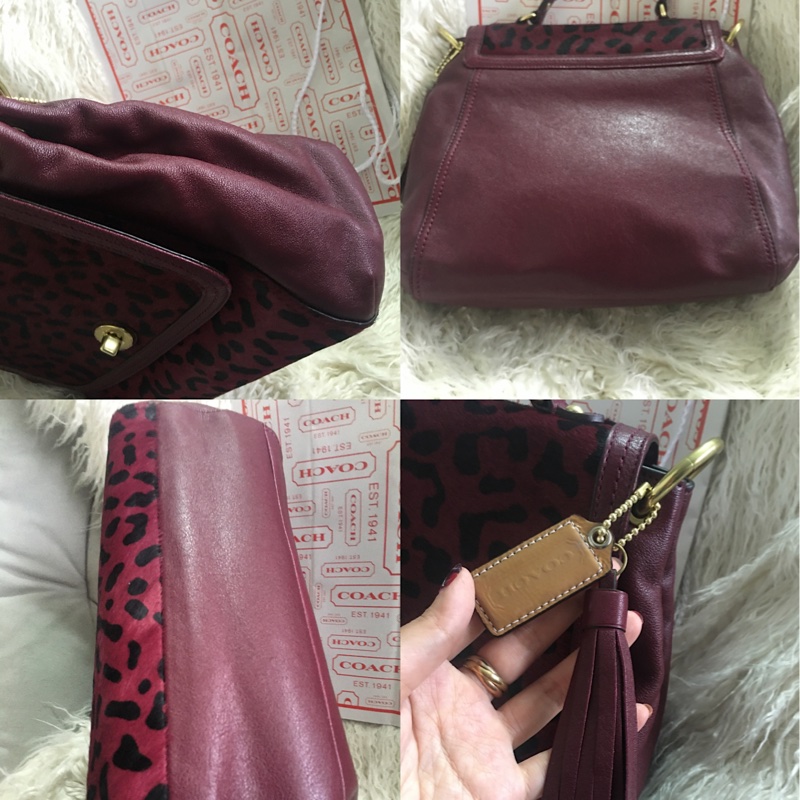 全新未使用Coach 皮草拼接包（全真皮）手提肩背包-1