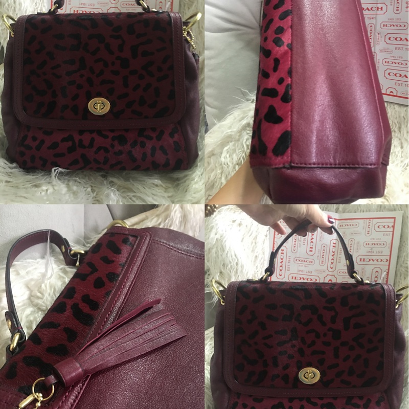 全新未使用Coach 皮草拼接包（全真皮）手提肩背包-3