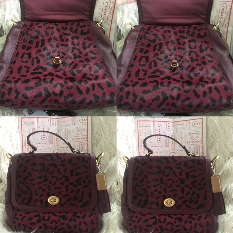 全新未使用Coach 皮草拼接包（全真皮）手提肩背包-4