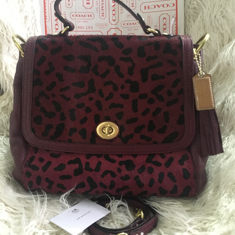 全新未使用Coach 皮草拼接包（全真皮）手提肩背包-8