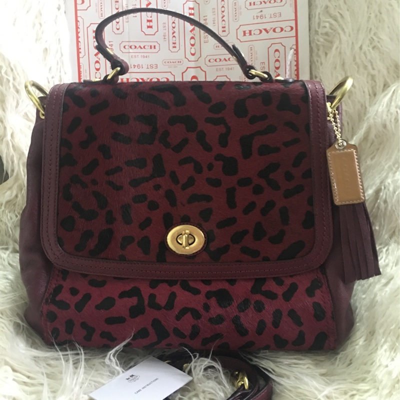 全新未使用Coach 皮草拼接包（全真皮）手提肩背包-9
