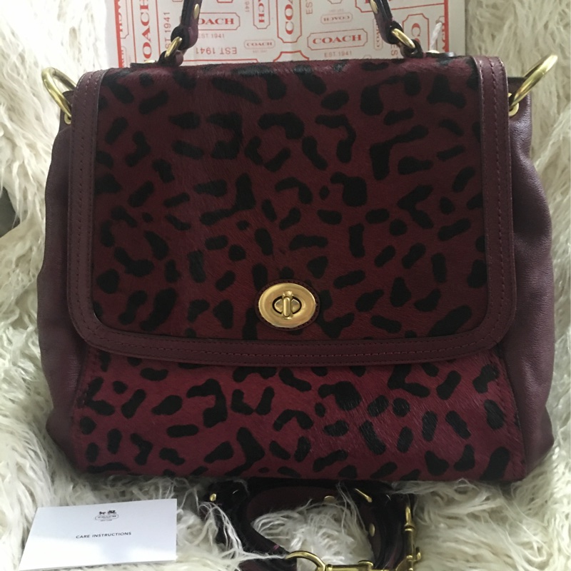 全新未使用Coach 皮草拼接包（全真皮）手提肩背包-34