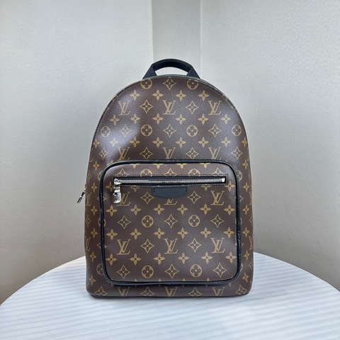 路易威登/Louis Vuitton Josh雙肩包 棕色老花黑色皮邊男士後背包31x13x40cm