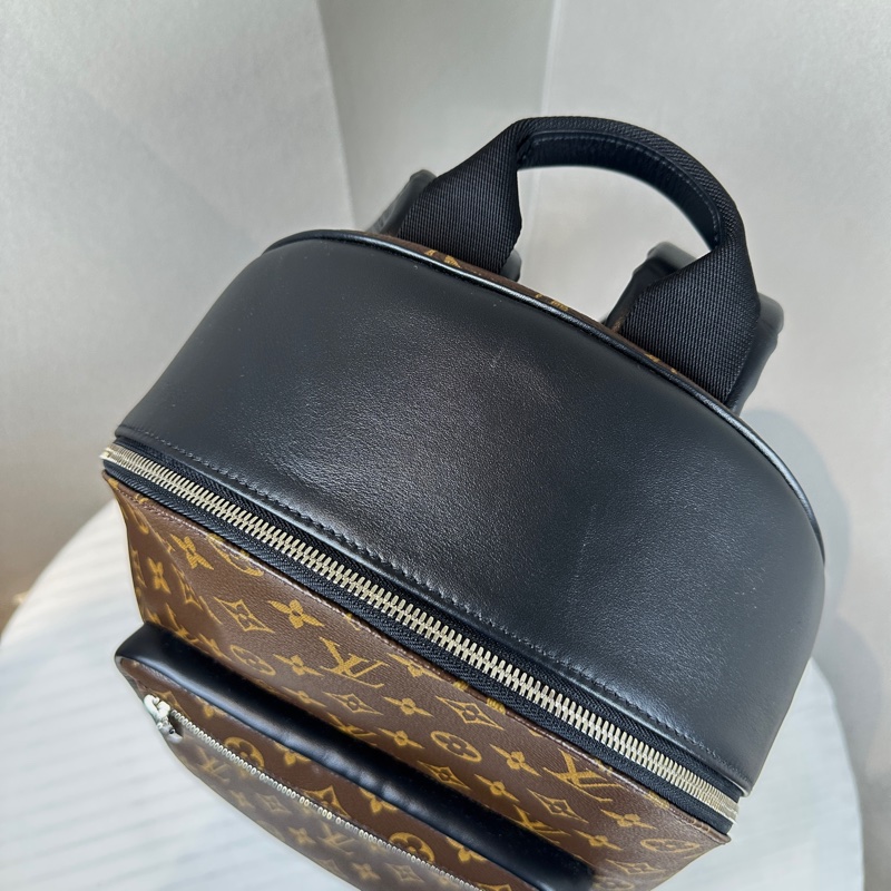 路易威登/Louis Vuitton Josh雙肩包 棕色老花黑色皮邊男士後背包31x13x40cm-4