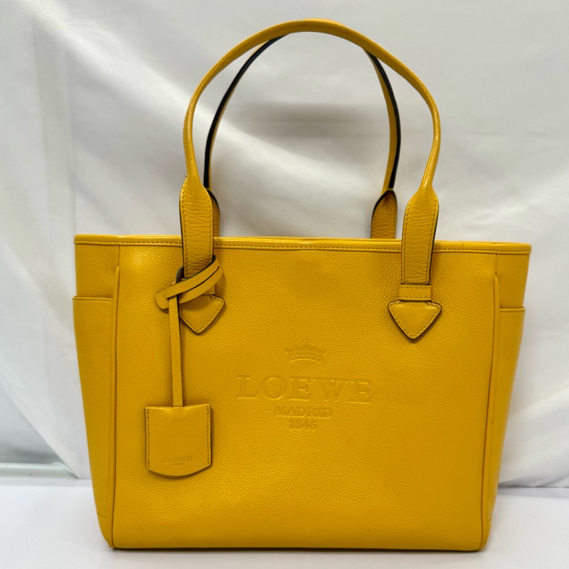 LOEWE 皮革黃色手提包-0