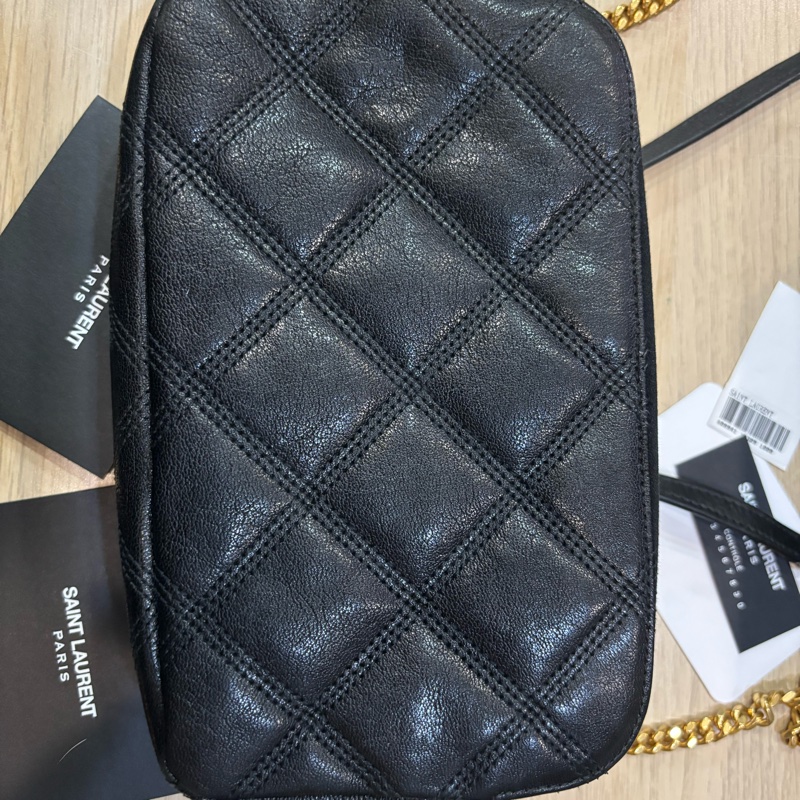 Saint Laurent 聖羅蘭 608941 Becky Zip 菱格紋小羊皮雙拉鍊相機包 黑色-3