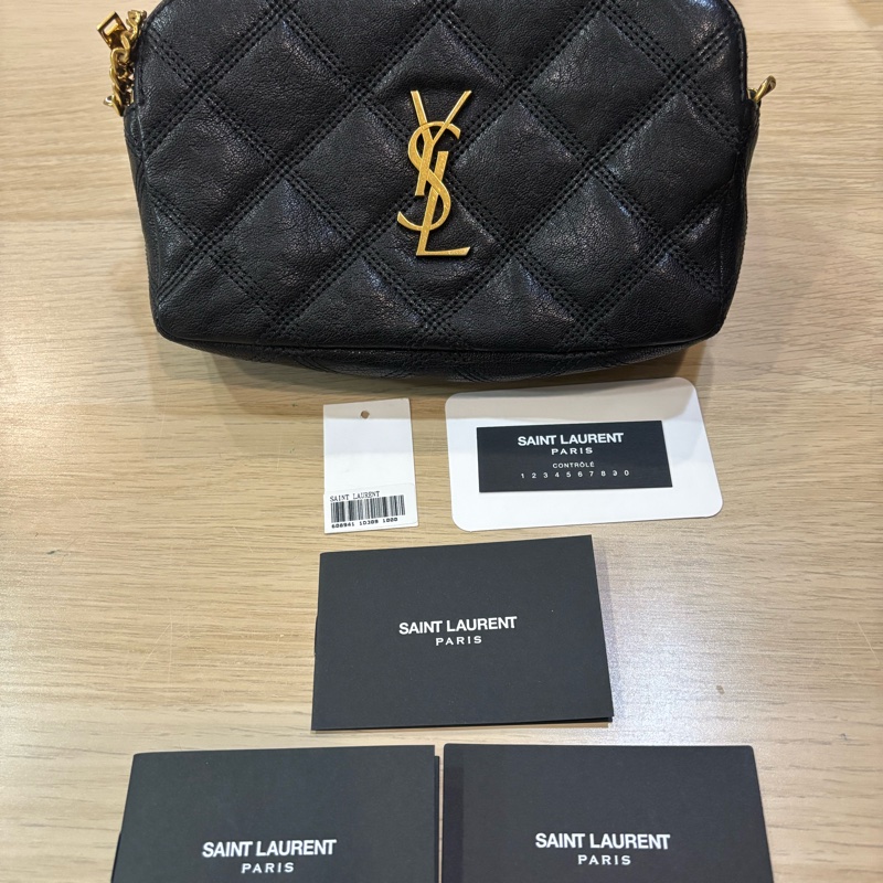 Saint Laurent 聖羅蘭 608941 Becky Zip 菱格紋小羊皮雙拉鍊相機包 黑色-7