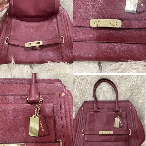 全新未使用coach 全真皮手提肩背包（酒紅）