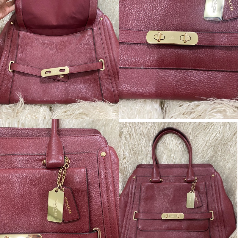 全新未使用coach 全真皮手提肩背包（酒紅）-0