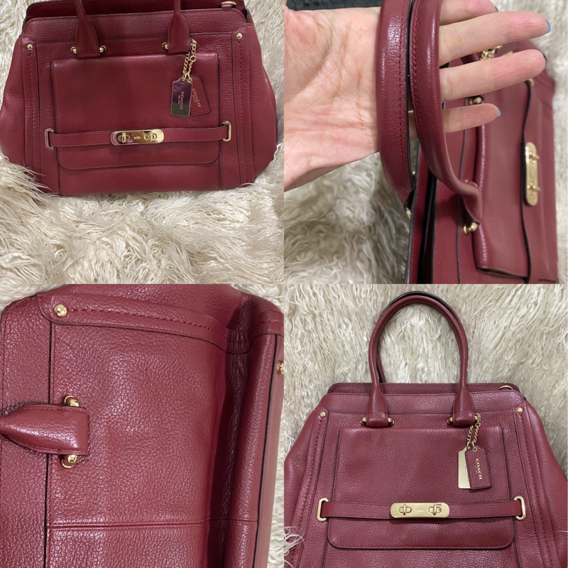 全新未使用coach 全真皮手提肩背包（酒紅）-1
