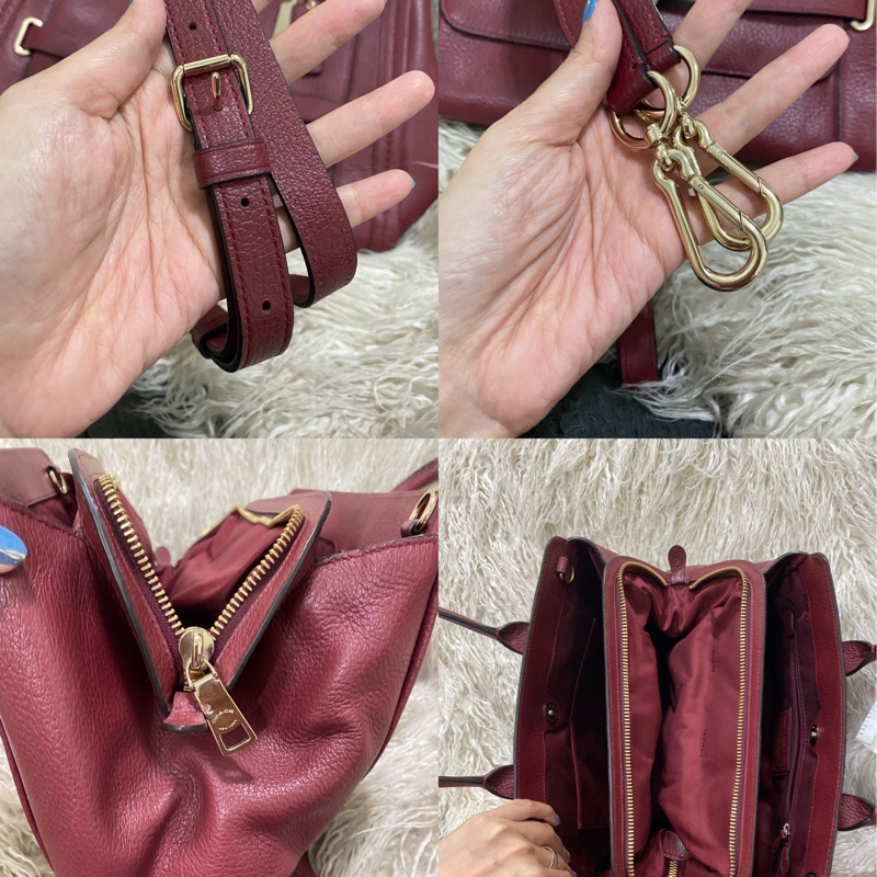 全新未使用coach 全真皮手提肩背包（酒紅）-2