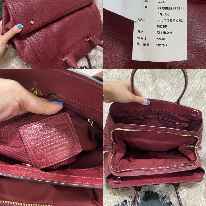 全新未使用coach 全真皮手提肩背包（酒紅）-3