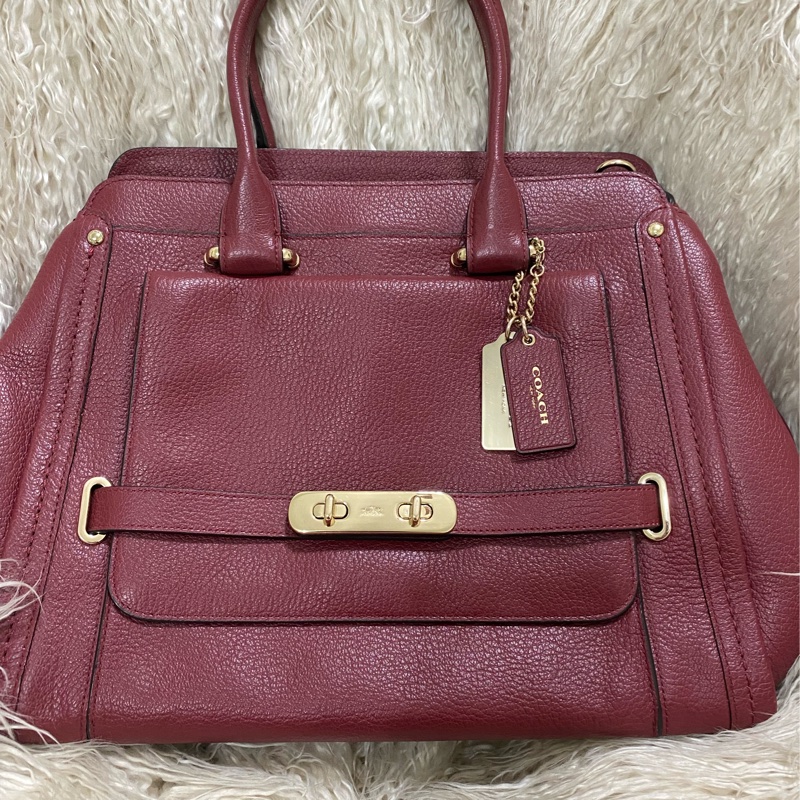 全新未使用coach 全真皮手提肩背包（酒紅）-4