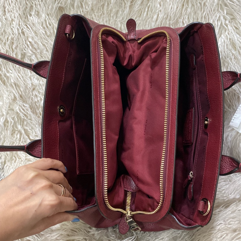 全新未使用coach 全真皮手提肩背包（酒紅）-6