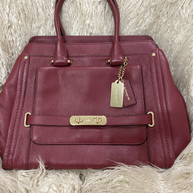 全新未使用coach 全真皮手提肩背包（酒紅）-9