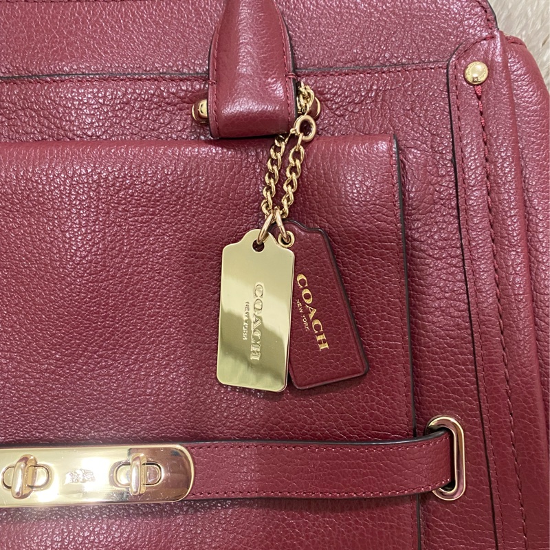 全新未使用coach 全真皮手提肩背包（酒紅）-10
